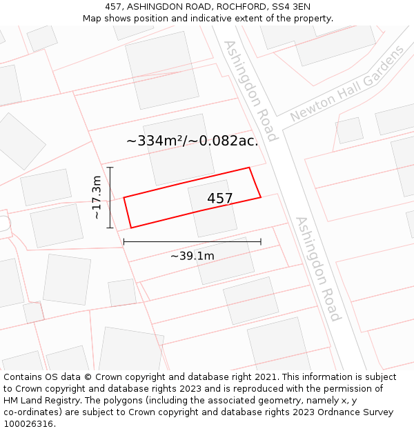 457, ASHINGDON ROAD, ROCHFORD, SS4 3EN: Plot and title map