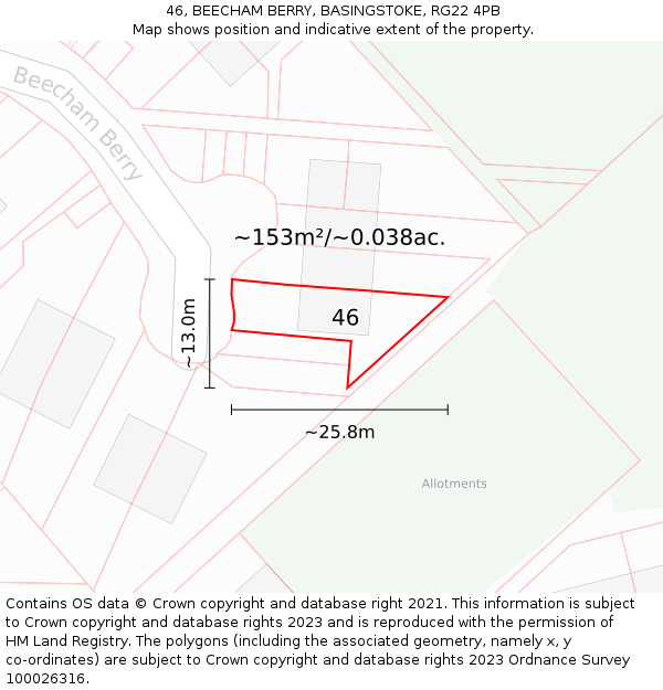 46, BEECHAM BERRY, BASINGSTOKE, RG22 4PB: Plot and title map