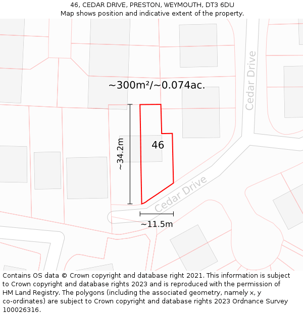 46, CEDAR DRIVE, PRESTON, WEYMOUTH, DT3 6DU: Plot and title map