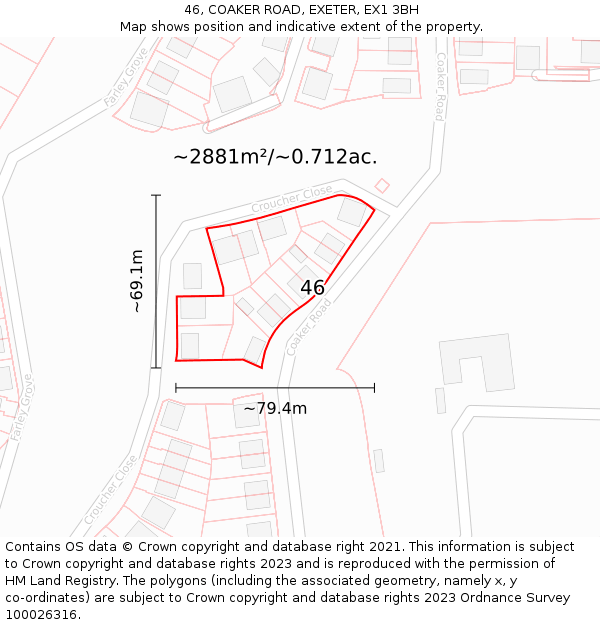 46, COAKER ROAD, EXETER, EX1 3BH: Plot and title map