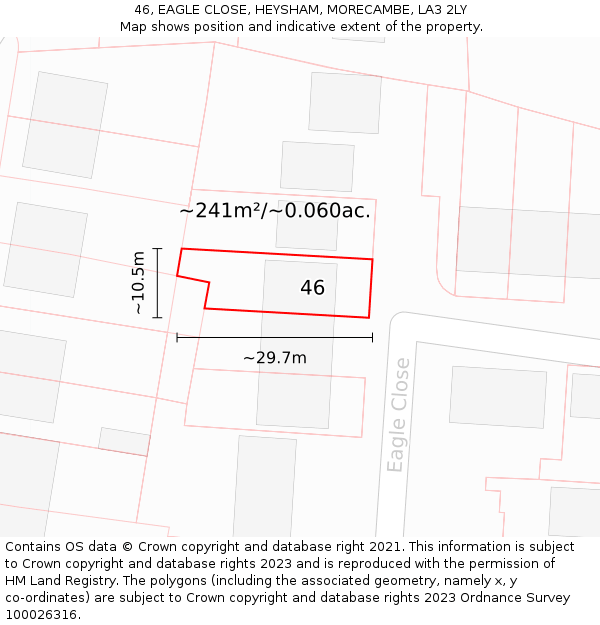 46, EAGLE CLOSE, HEYSHAM, MORECAMBE, LA3 2LY: Plot and title map