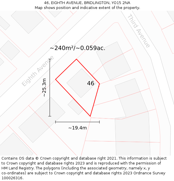 46, EIGHTH AVENUE, BRIDLINGTON, YO15 2NA: Plot and title map