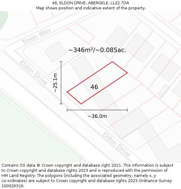 46, ELDON DRIVE, ABERGELE, LL22 7DA: Plot and title map