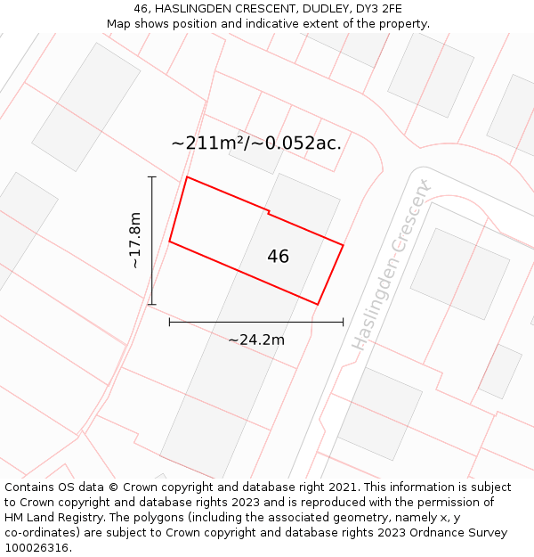 46, HASLINGDEN CRESCENT, DUDLEY, DY3 2FE: Plot and title map