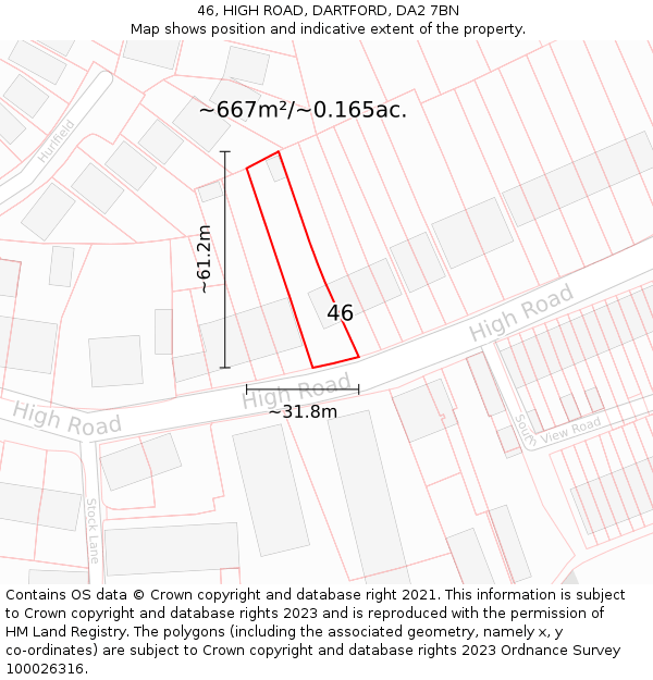 46, HIGH ROAD, DARTFORD, DA2 7BN: Plot and title map