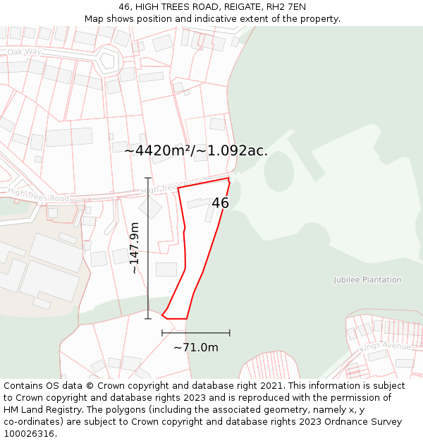 46, HIGH TREES ROAD, REIGATE, RH2 7EN: Plot and title map