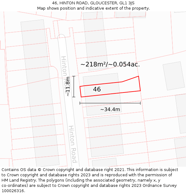 46, HINTON ROAD, GLOUCESTER, GL1 3JS: Plot and title map