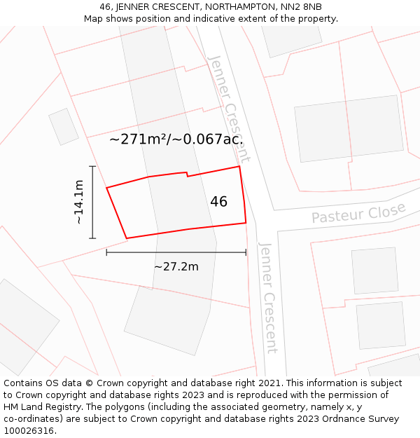 46, JENNER CRESCENT, NORTHAMPTON, NN2 8NB: Plot and title map