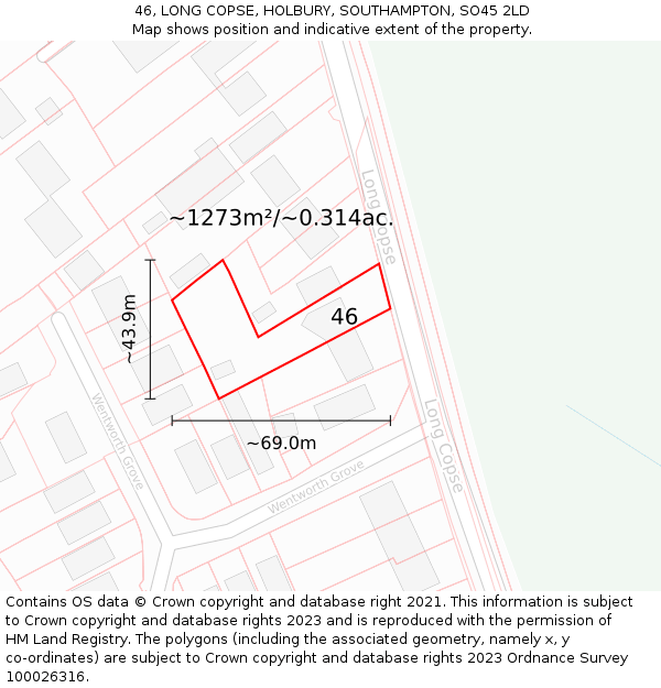 46, LONG COPSE, HOLBURY, SOUTHAMPTON, SO45 2LD: Plot and title map