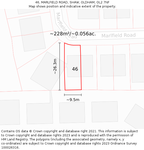 46, MARLFIELD ROAD, SHAW, OLDHAM, OL2 7NF: Plot and title map
