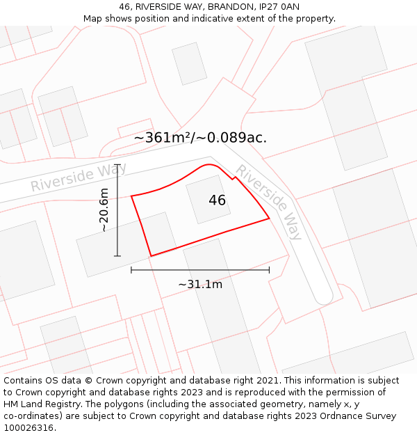 46, RIVERSIDE WAY, BRANDON, IP27 0AN: Plot and title map