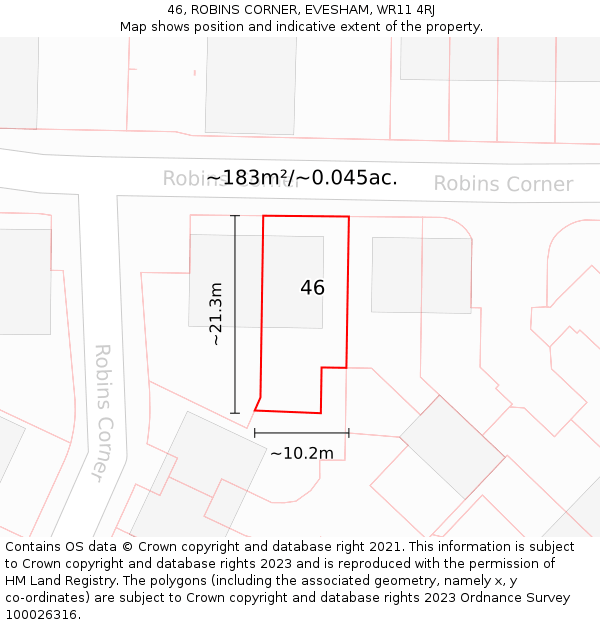 46, ROBINS CORNER, EVESHAM, WR11 4RJ: Plot and title map
