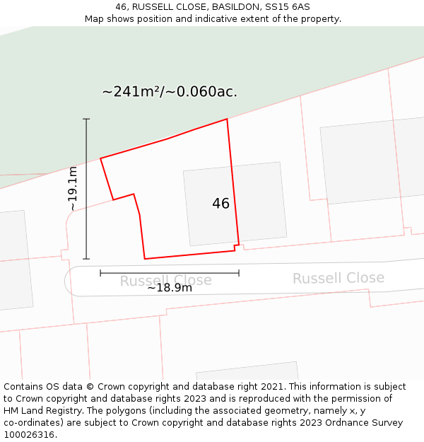 46, RUSSELL CLOSE, BASILDON, SS15 6AS: Plot and title map