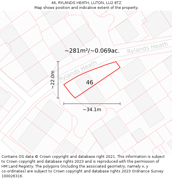 46, RYLANDS HEATH, LUTON, LU2 8TZ: Plot and title map