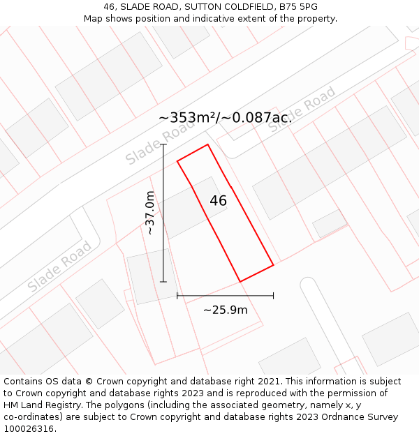 46, SLADE ROAD, SUTTON COLDFIELD, B75 5PG: Plot and title map
