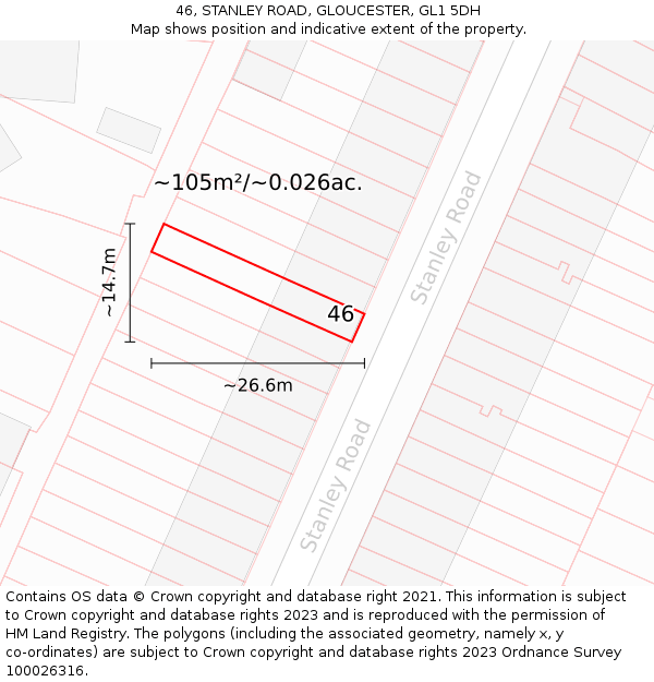 46, STANLEY ROAD, GLOUCESTER, GL1 5DH: Plot and title map