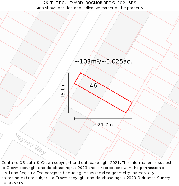 46, THE BOULEVARD, BOGNOR REGIS, PO21 5BS: Plot and title map