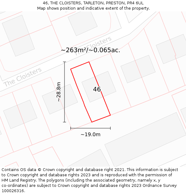 46, THE CLOISTERS, TARLETON, PRESTON, PR4 6UL: Plot and title map