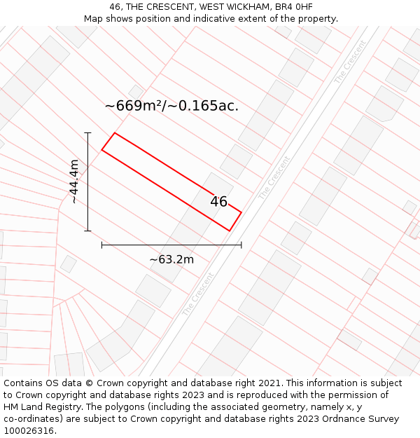 46, THE CRESCENT, WEST WICKHAM, BR4 0HF: Plot and title map