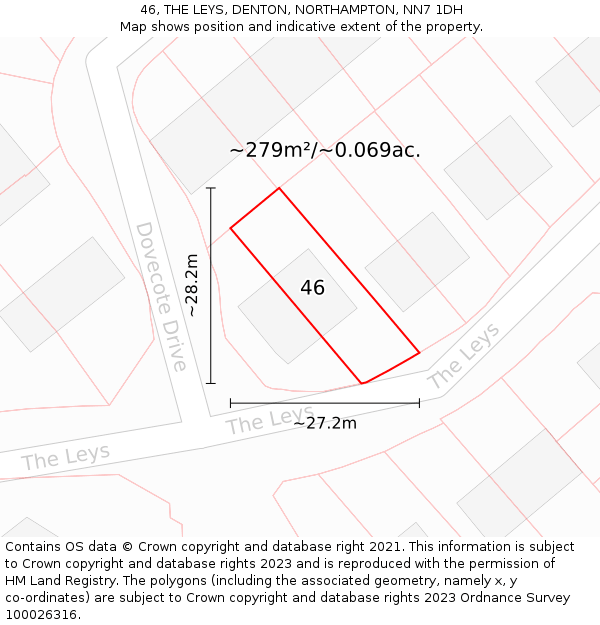 46, THE LEYS, DENTON, NORTHAMPTON, NN7 1DH: Plot and title map