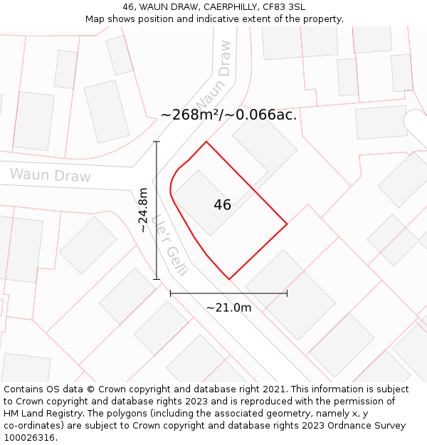 46, WAUN DRAW, CAERPHILLY, CF83 3SL: Plot and title map