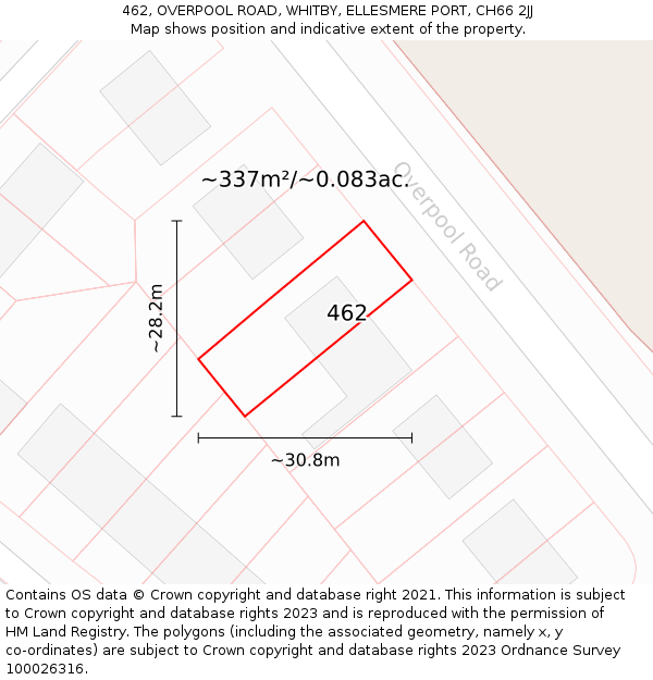 462, OVERPOOL ROAD, WHITBY, ELLESMERE PORT, CH66 2JJ: Plot and title map