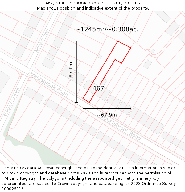467, STREETSBROOK ROAD, SOLIHULL, B91 1LA: Plot and title map