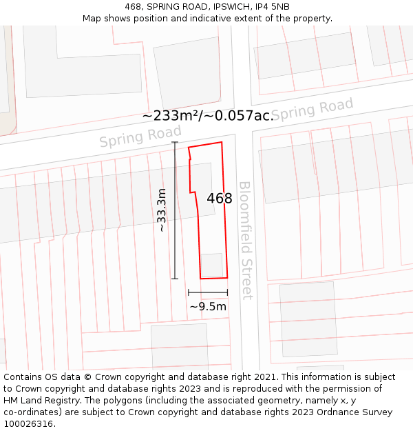 468, SPRING ROAD, IPSWICH, IP4 5NB: Plot and title map