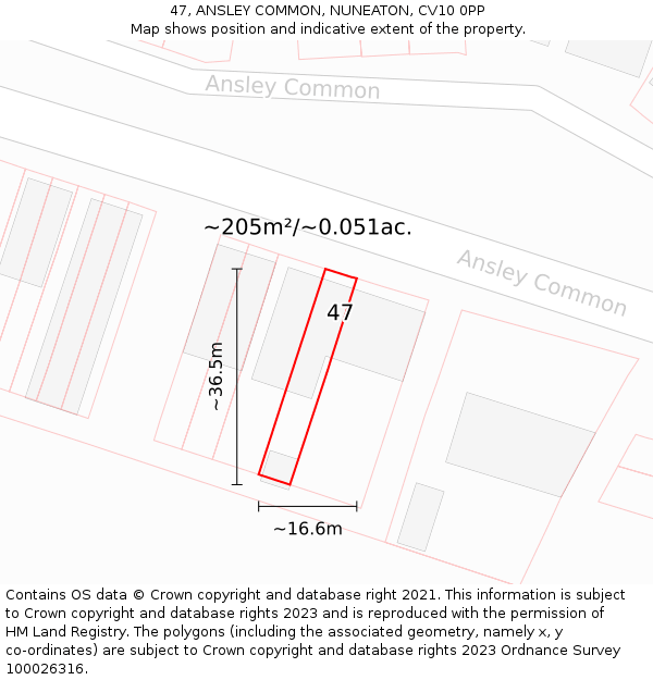 47, ANSLEY COMMON, NUNEATON, CV10 0PP: Plot and title map