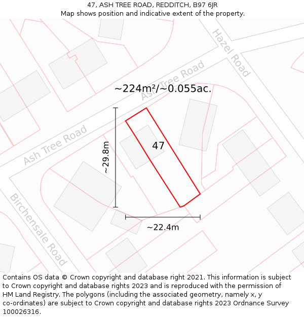47, ASH TREE ROAD, REDDITCH, B97 6JR: Plot and title map