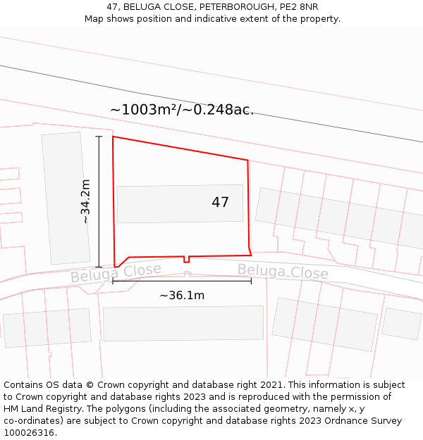 47, BELUGA CLOSE, PETERBOROUGH, PE2 8NR: Plot and title map