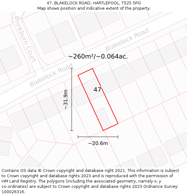 47, BLAKELOCK ROAD, HARTLEPOOL, TS25 5PG: Plot and title map