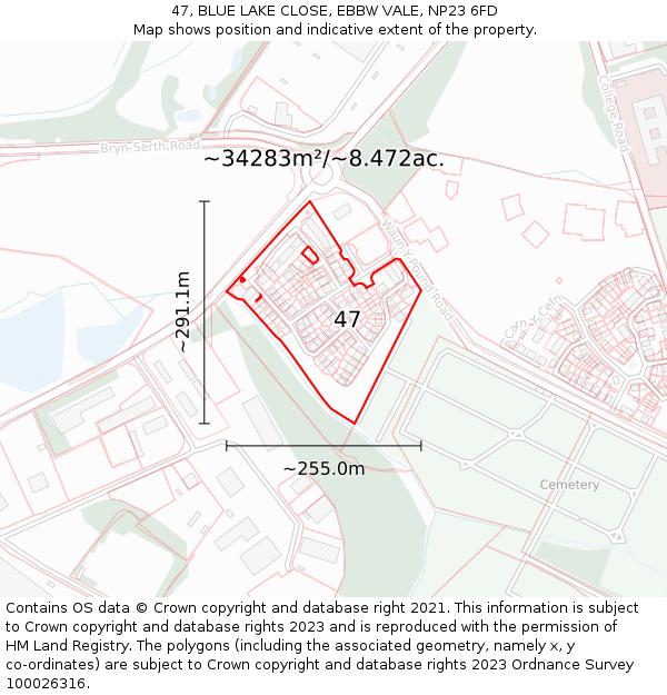 47, BLUE LAKE CLOSE, EBBW VALE, NP23 6FD: Plot and title map