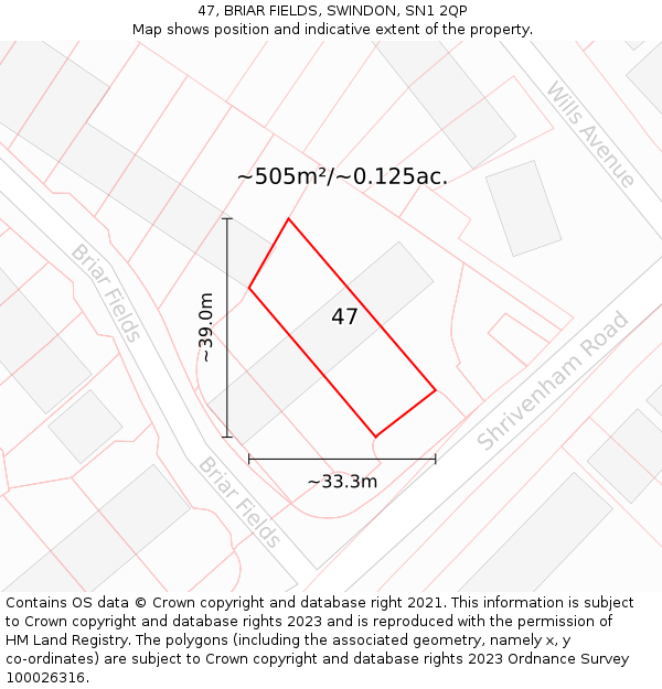 47, BRIAR FIELDS, SWINDON, SN1 2QP: Plot and title map