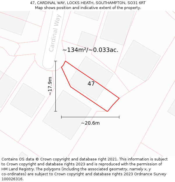 47, CARDINAL WAY, LOCKS HEATH, SOUTHAMPTON, SO31 6RT: Plot and title map
