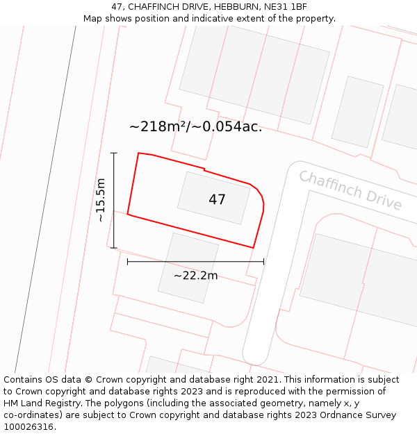 47, CHAFFINCH DRIVE, HEBBURN, NE31 1BF: Plot and title map