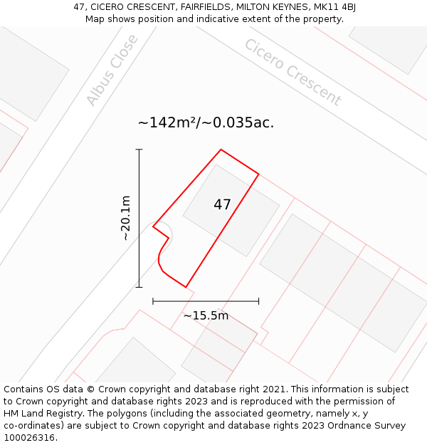 47, CICERO CRESCENT, FAIRFIELDS, MILTON KEYNES, MK11 4BJ: Plot and title map
