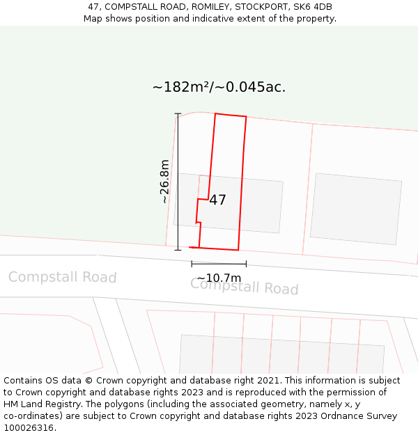 47, COMPSTALL ROAD, ROMILEY, STOCKPORT, SK6 4DB: Plot and title map