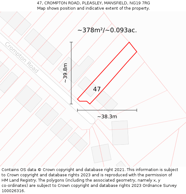 47, CROMPTON ROAD, PLEASLEY, MANSFIELD, NG19 7RG: Plot and title map