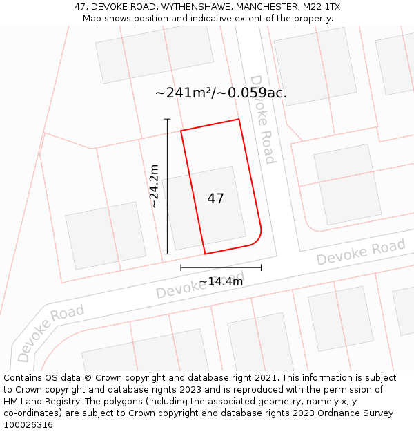 47, DEVOKE ROAD, WYTHENSHAWE, MANCHESTER, M22 1TX: Plot and title map