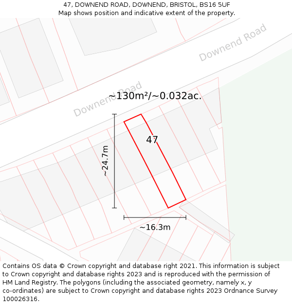 47, DOWNEND ROAD, DOWNEND, BRISTOL, BS16 5UF: Plot and title map