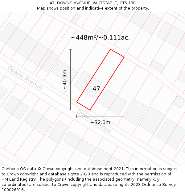 47, DOWNS AVENUE, WHITSTABLE, CT5 1RR: Plot and title map