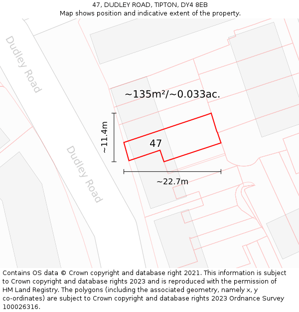 47, DUDLEY ROAD, TIPTON, DY4 8EB: Plot and title map