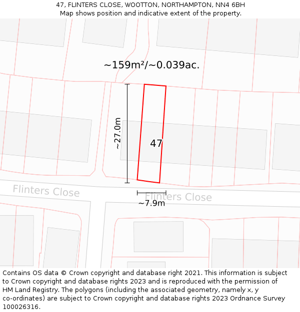 47, FLINTERS CLOSE, WOOTTON, NORTHAMPTON, NN4 6BH: Plot and title map