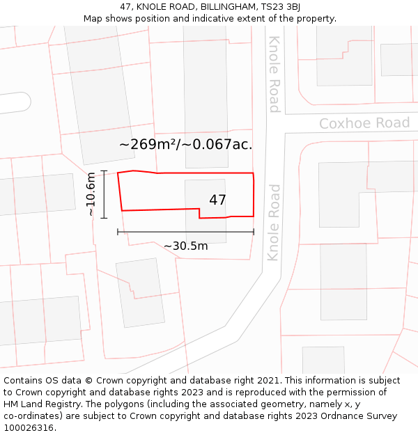 47, KNOLE ROAD, BILLINGHAM, TS23 3BJ: Plot and title map