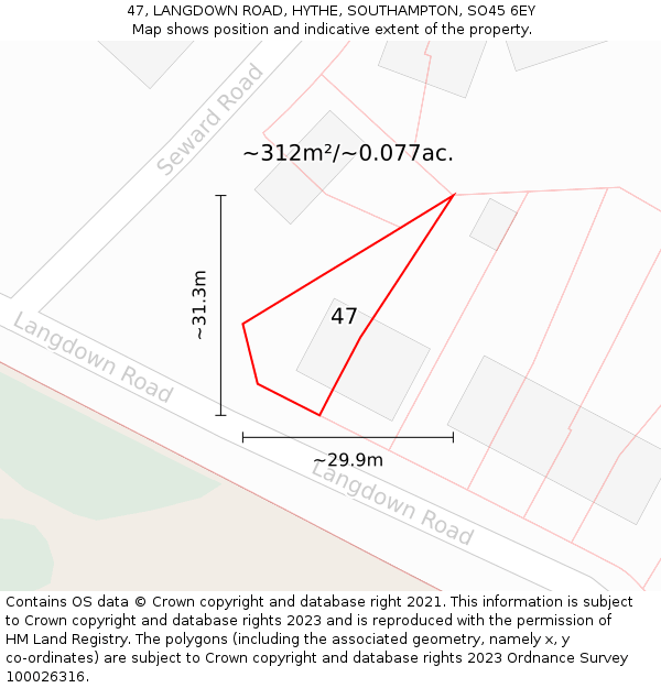 47, LANGDOWN ROAD, HYTHE, SOUTHAMPTON, SO45 6EY: Plot and title map