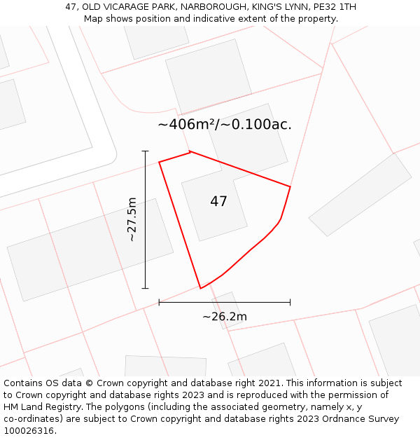47, OLD VICARAGE PARK, NARBOROUGH, KING'S LYNN, PE32 1TH: Plot and title map