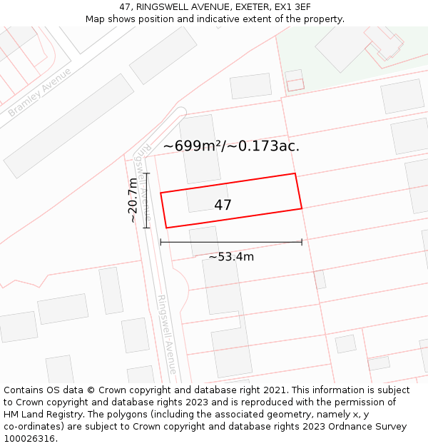 47, RINGSWELL AVENUE, EXETER, EX1 3EF: Plot and title map