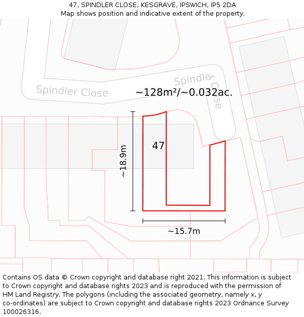 47, SPINDLER CLOSE, KESGRAVE, IPSWICH, IP5 2DA: Plot and title map