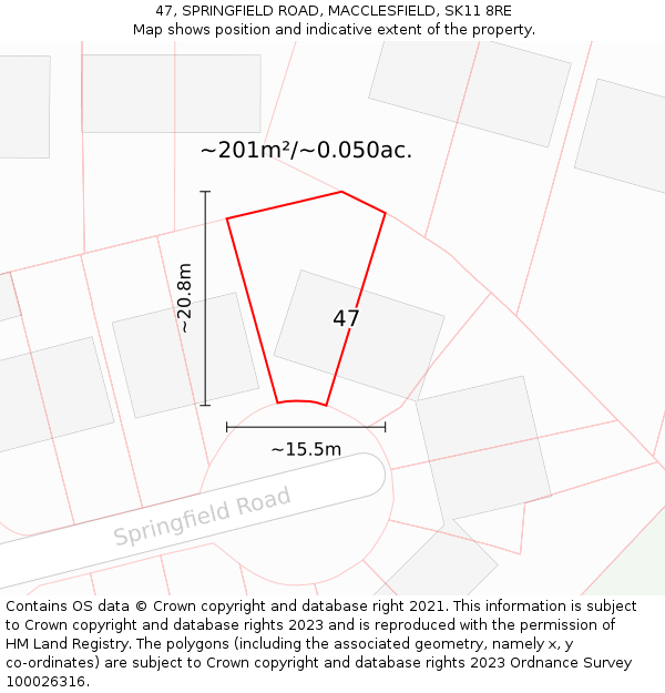 47, SPRINGFIELD ROAD, MACCLESFIELD, SK11 8RE: Plot and title map